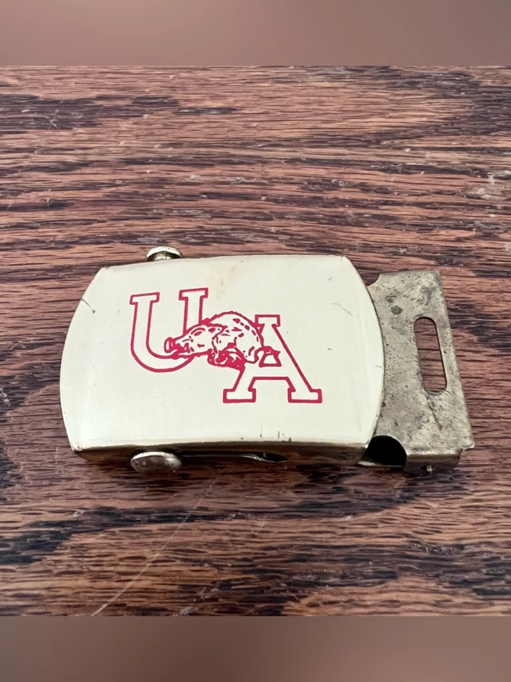 Vintage University Of Arkansas Razorbacks Brass Belt Buckle